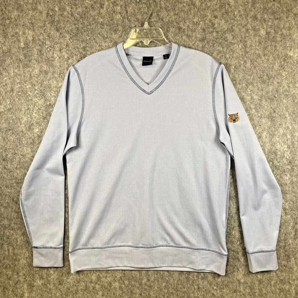 Dunning Golf Mens Med V Neck Shirt Long Sleeve Poly Spandex Wildcat Light Blue